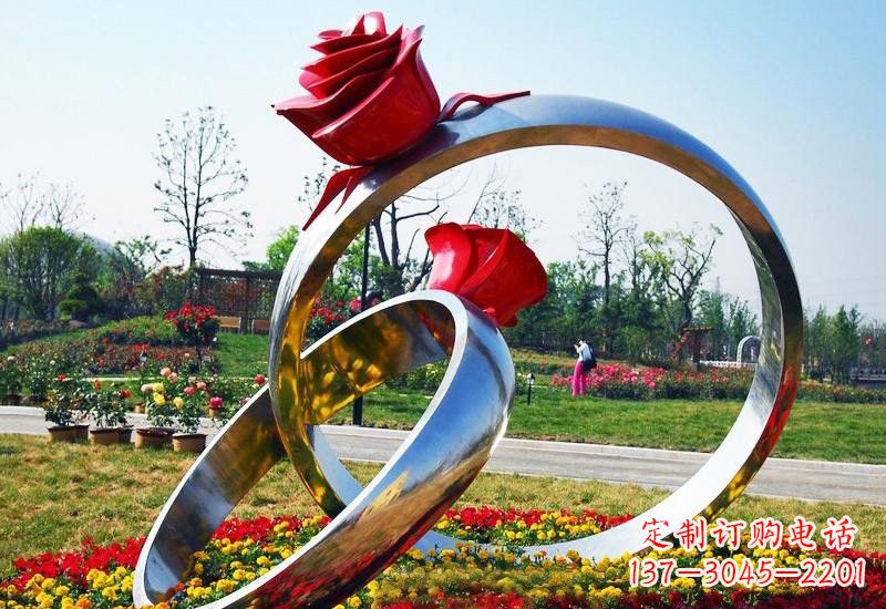 开封不锈钢公园玫瑰花戒指雕塑精致精美的礼物