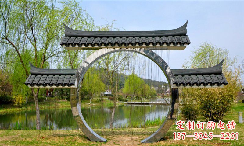 开封不锈钢公园月亮门雕塑传承中华文化