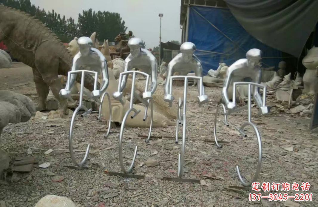 开封不锈钢广场抽象骑自行车人物雕塑