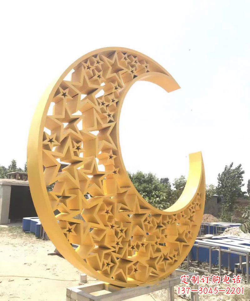 开封不锈钢广场景观五星月亮雕塑1