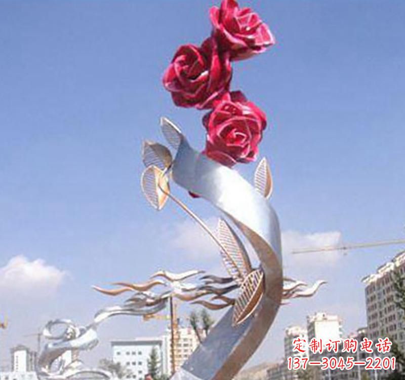 开封不锈钢广场景观玫瑰花雕塑
