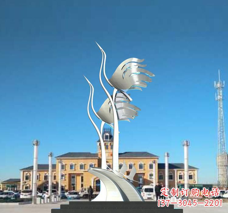 开封静谧优雅不锈钢仙鹤雕塑