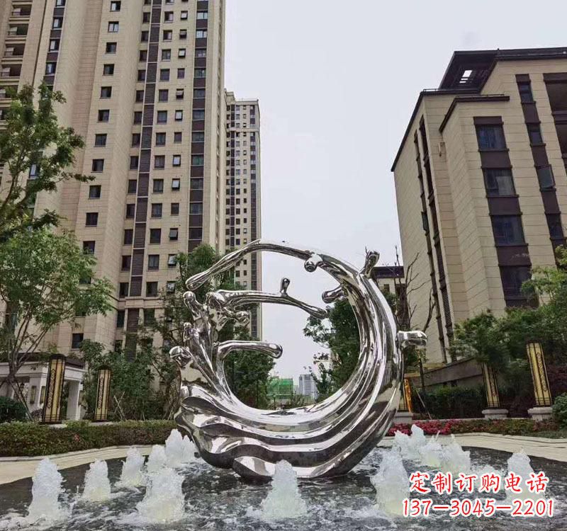 开封不锈钢海浪喷泉雕塑精美雕刻,灿烂绚烂