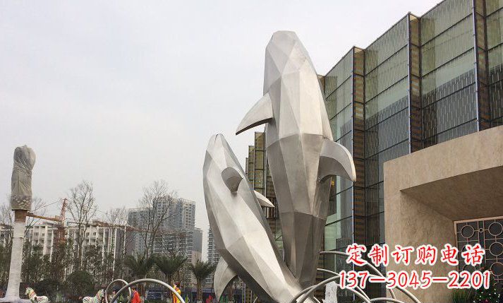 开封不锈钢海豚喷泉雕塑精美的海洋之美