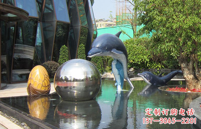 开封不锈钢海豚景观雕塑创造精美绝伦的企业公园