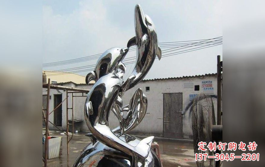 开封不锈钢海豚嬉戏雕塑