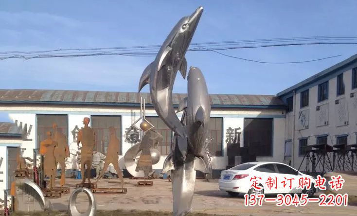 开封不锈钢海豚嬉戏雕塑 (2)