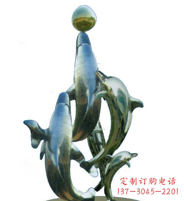 开封不锈钢海豚戏球校园雕塑 (2)