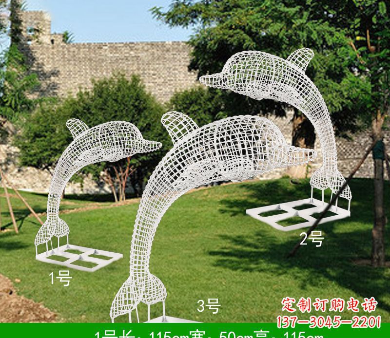 开封不锈钢海豚组合雕塑精美的艺术品