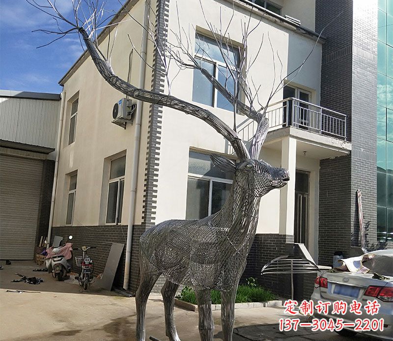 开封不锈钢景观梅花鹿雕塑美丽的艺术精品