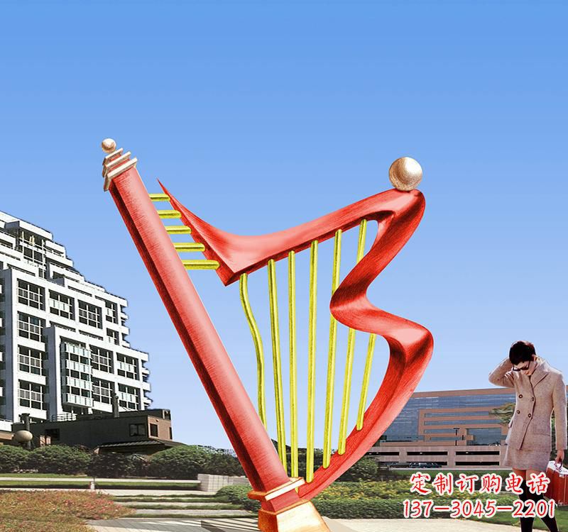 开封不锈钢景区竖琴雕塑