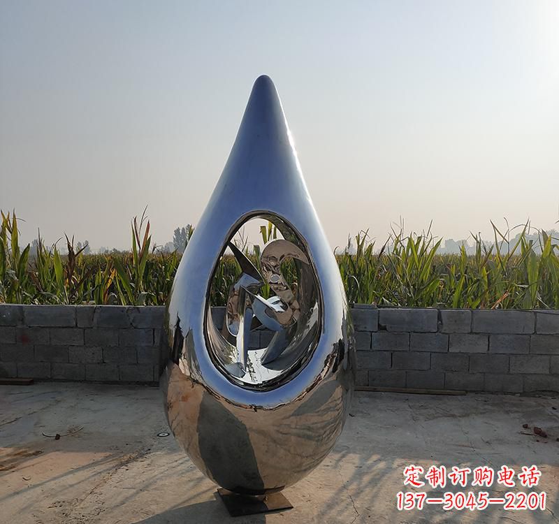开封不锈钢镜面广场水滴雕塑