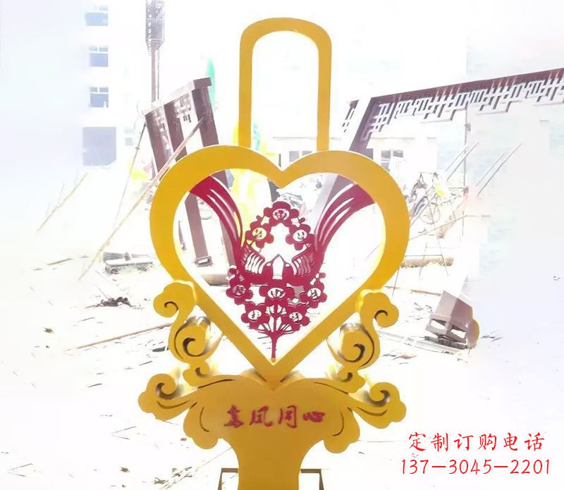 开封不锈钢龙凤同心雕塑精美雕刻传递着浓浓爱意