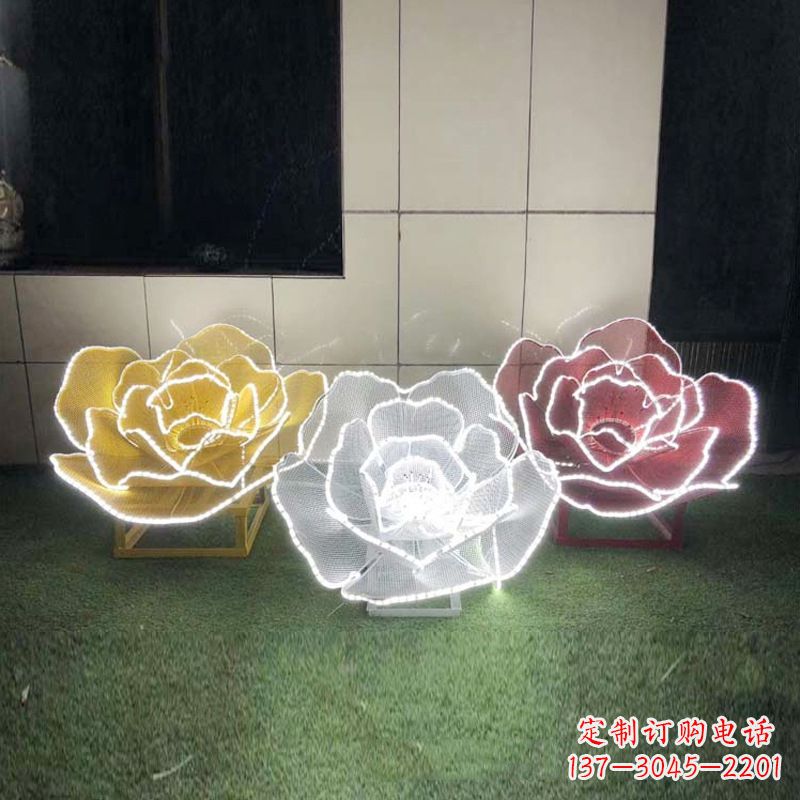 开封精美不锈钢玫瑰花灯光雕塑