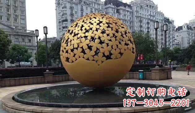 开封不锈钢镂空球喷泉雕塑