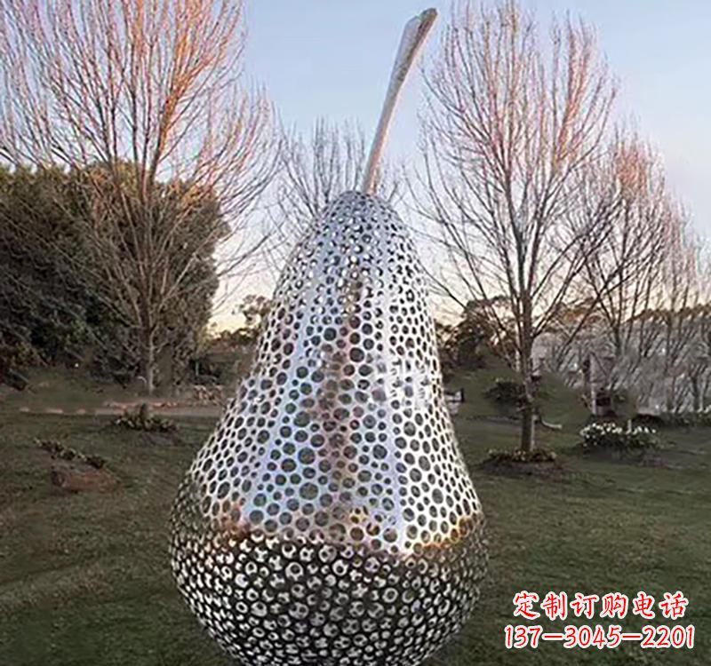 开封不锈钢镂空水果梨雕塑