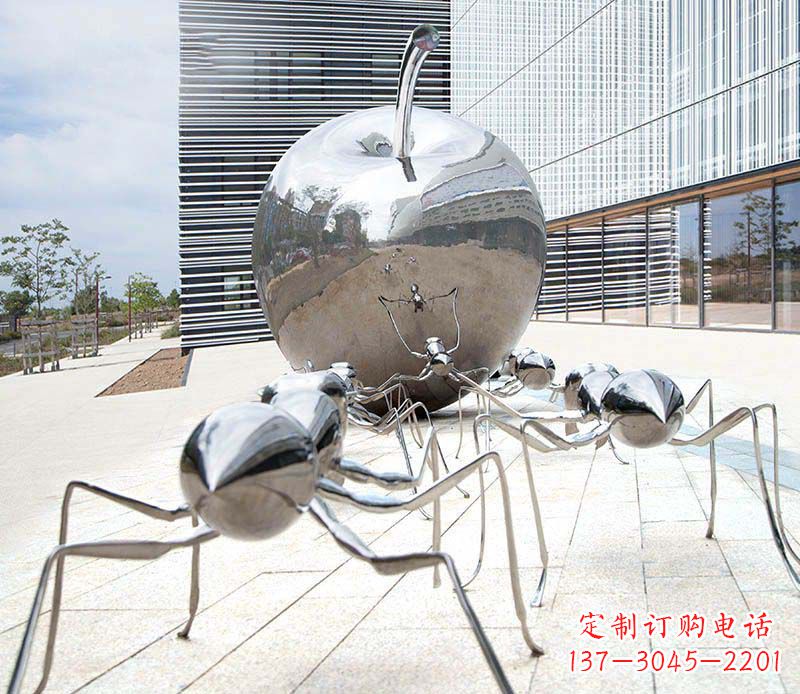 开封不锈钢蚂蚁滚苹果雕塑1