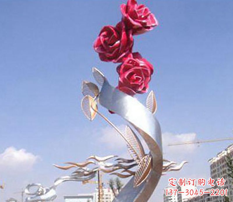 开封不锈钢玫瑰雕塑精美的艺术品