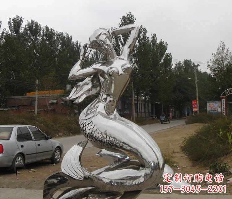 开封不锈钢美人鱼和海豚公园景观雕塑