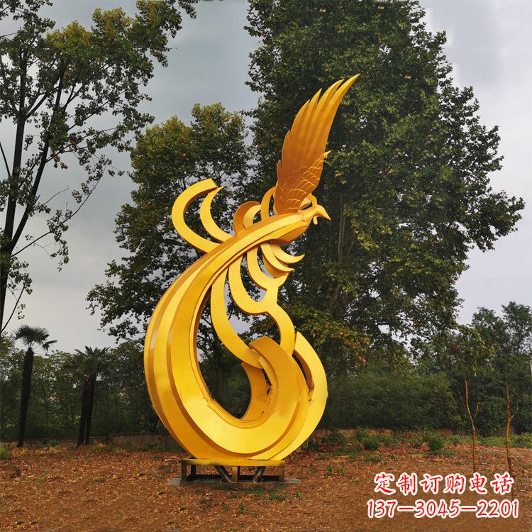 开封不锈钢凤凰雕塑黄金色园林之美