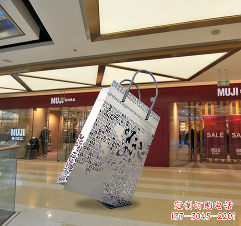 开封不锈钢商场景观购物袋雕塑
