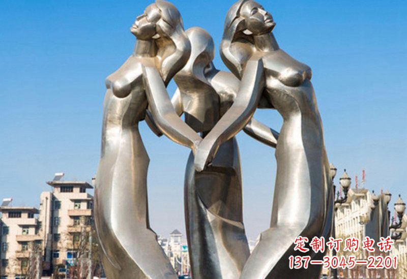 开封不锈钢手拉手的女孩雕塑