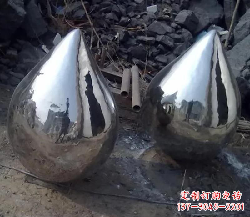 开封不锈钢水滴雕塑美丽绽放