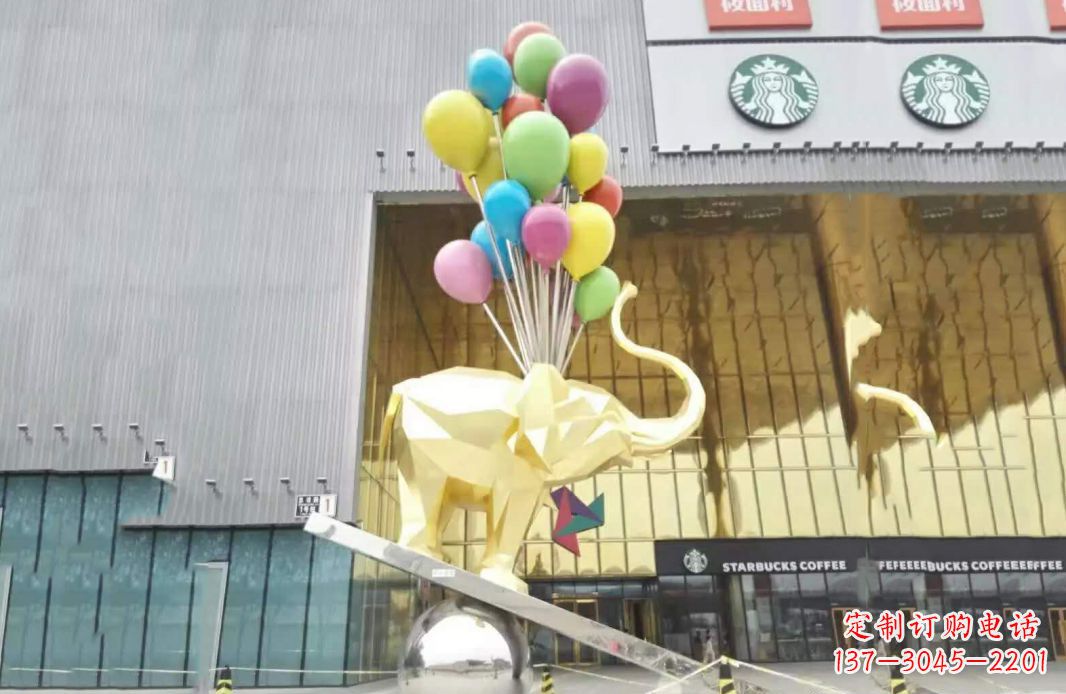 开封不锈钢小象踩球景观雕塑