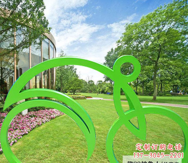 开封不锈钢荧光绿骑自行车雕塑