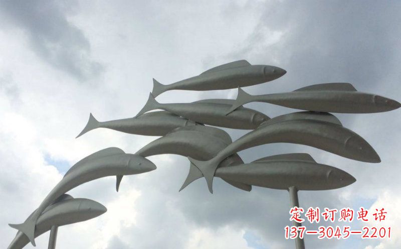 开封不锈钢鱼群动物雕塑