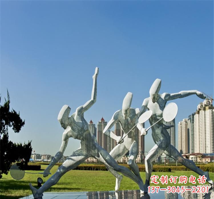 开封不锈钢园林打羽毛球雕塑