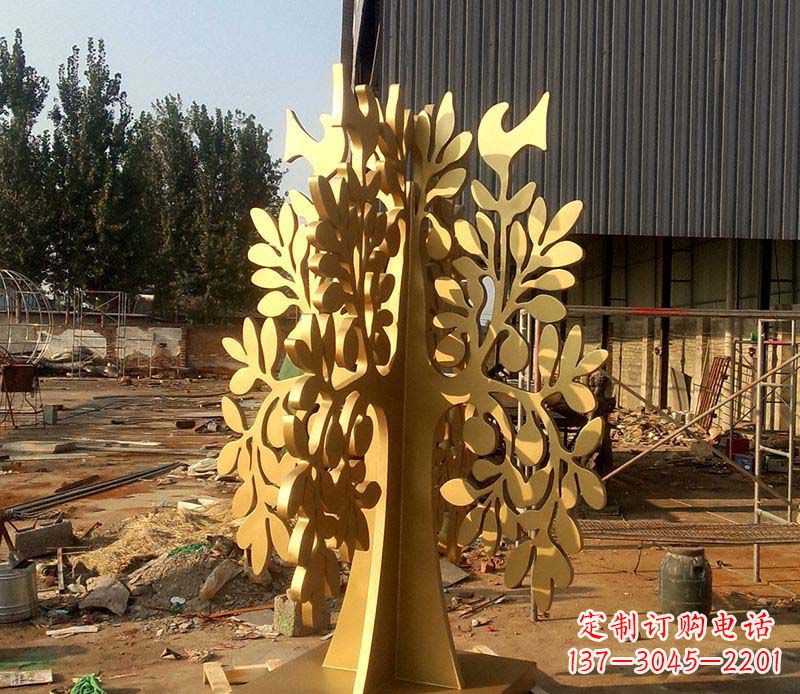 开封不锈钢园林烤漆树叶雕塑