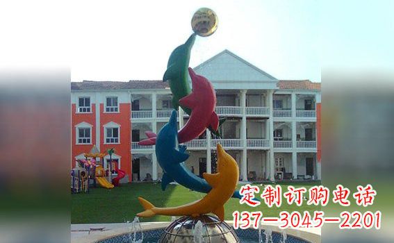 开封彩色不锈钢海豚雕塑海洋动物景观标识