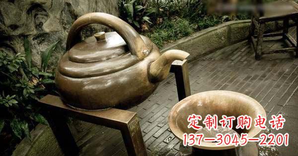 开封茶壶茶碗玻璃钢仿铜景观雕塑