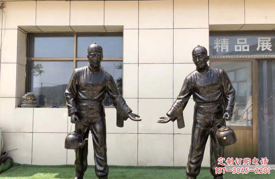开封茶馆民俗店小二铜雕