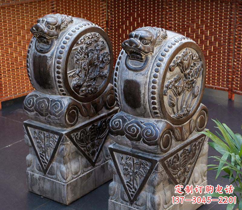 开封仿古石门墩雕塑,提升茶楼景观
