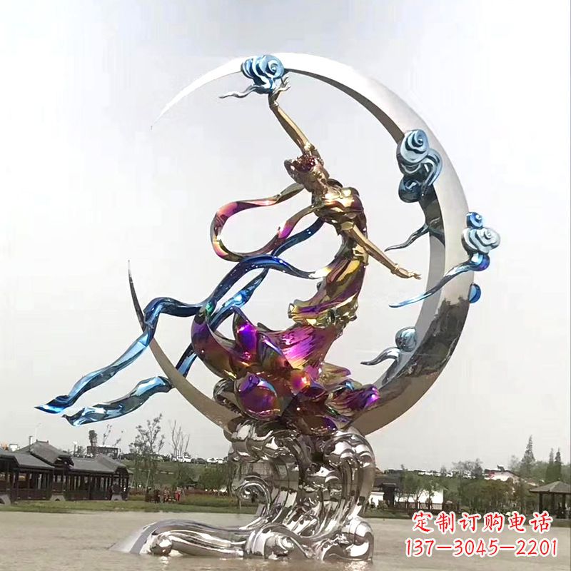 开封嫦娥奔月不锈钢雕塑-中国上古神话人物广场景观雕塑