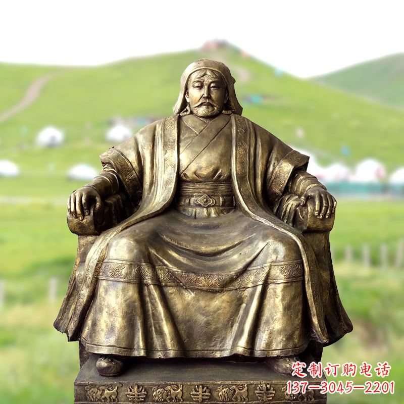 开封成吉思汗玻璃钢雕塑-仿铜坐姿铁木真雕像