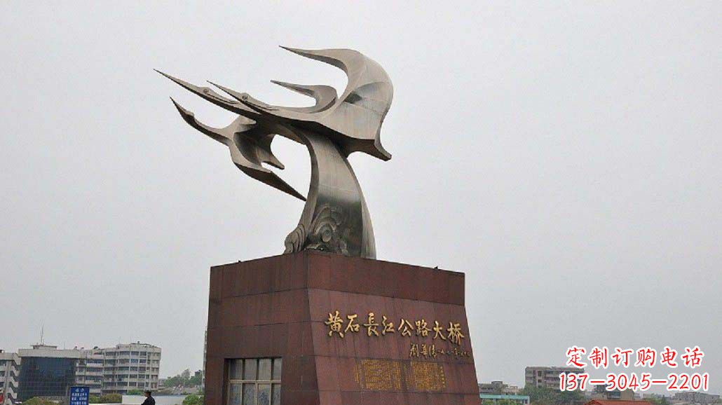 开封城市不锈钢海鸥和海浪雕塑