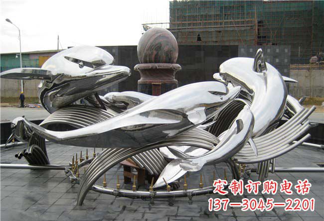 开封城市不锈钢浪花和海豚雕塑