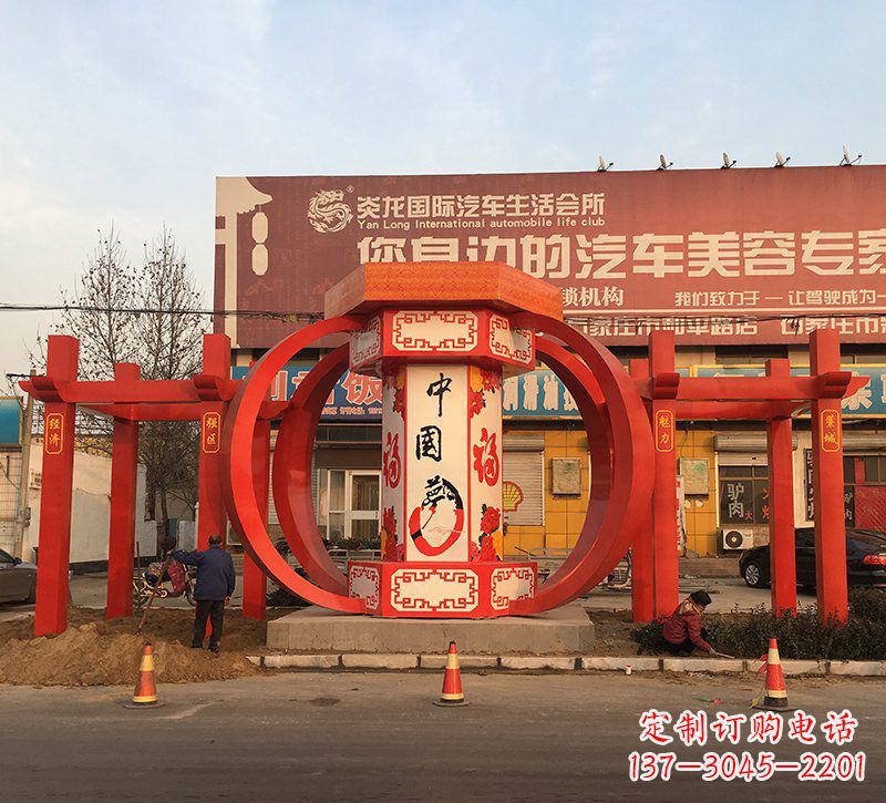 开封城市不锈钢中国梦灯笼主题雕塑