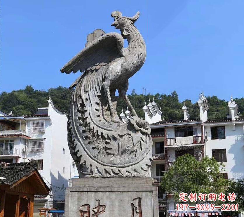 开封城市景点凤凰石雕,青石石刻神兽雕塑
