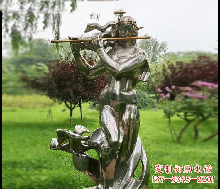 开封吹笛子的女孩公园不锈钢雕塑
