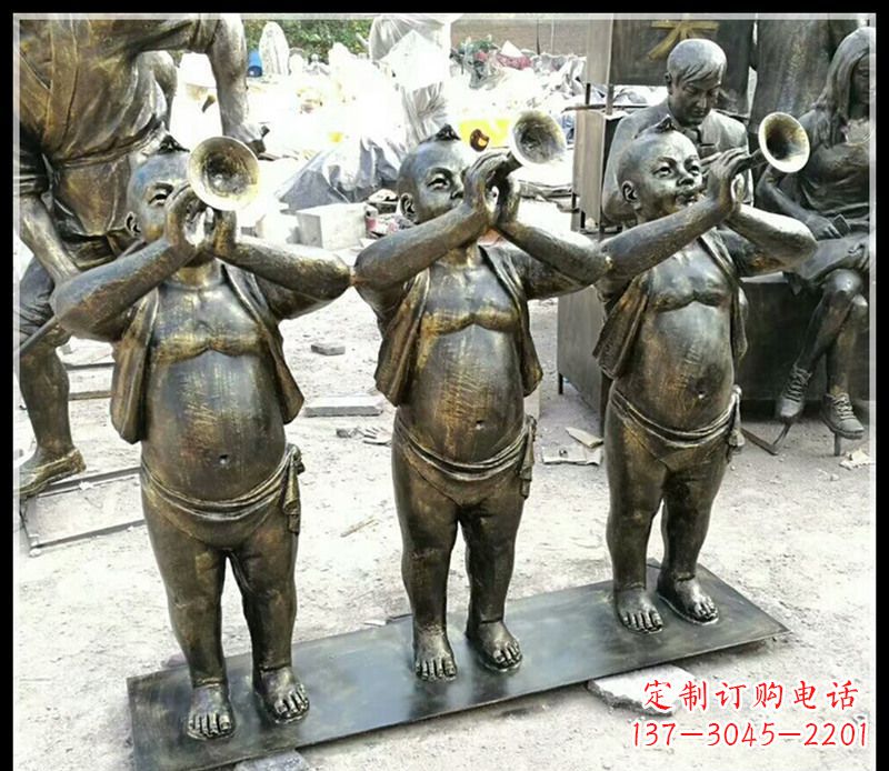 开封吹唢呐的儿童铜雕