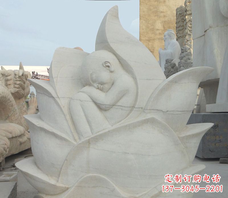 开封精美大理石莲花婴儿石雕