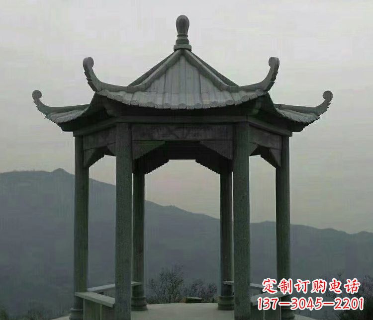 开封考究工艺,奢华大理石六角凉亭雕塑