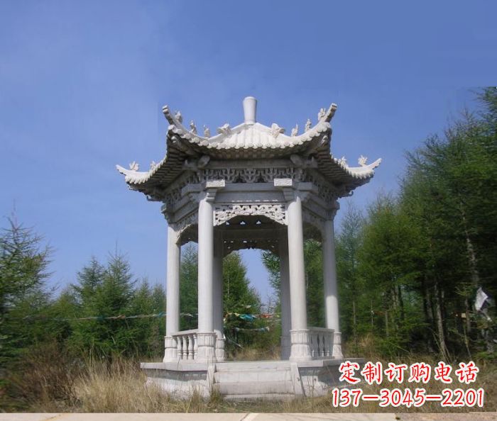 开封精美大理石六角石凉亭雕塑