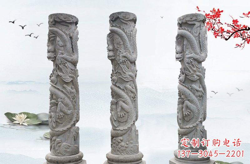 开封精美大理石龙柱雕塑