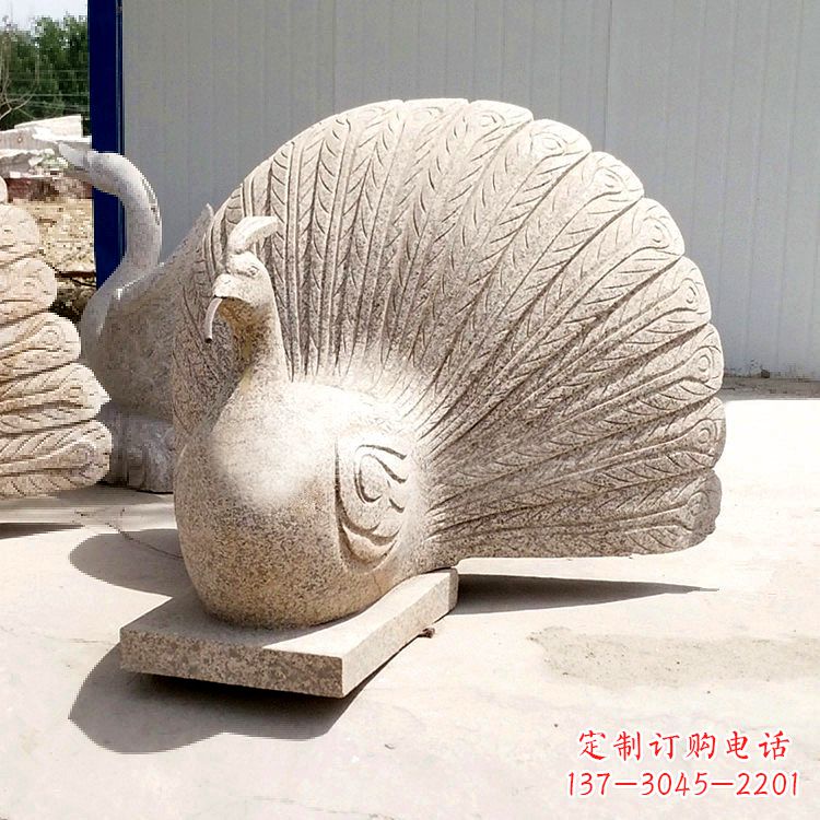 开封大理石喷水孔雀,园林水景装饰动物雕塑