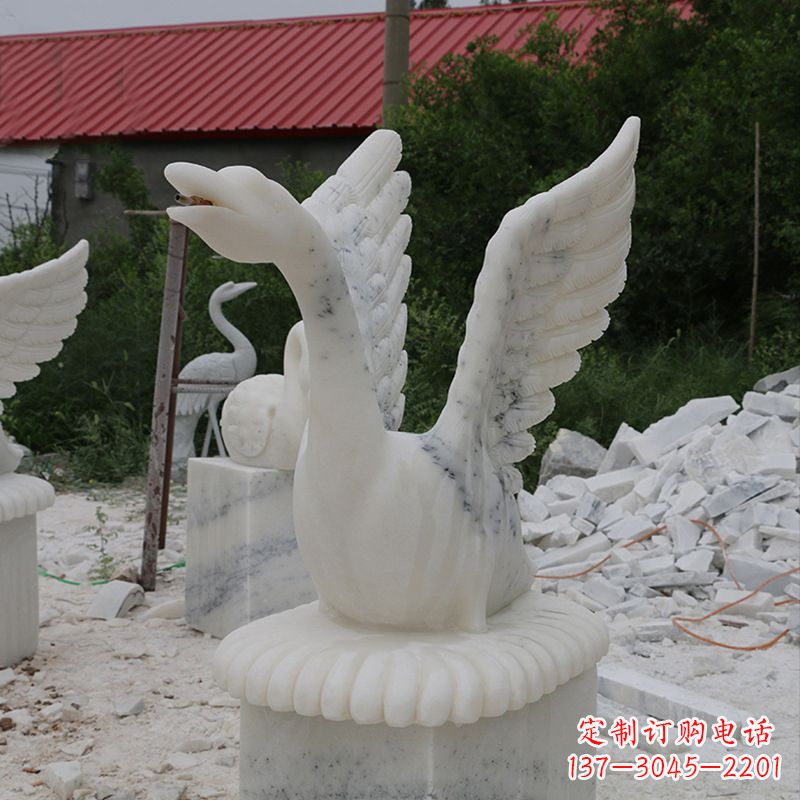 开封大理石喷水天鹅石雕 园林水景装饰动物雕塑